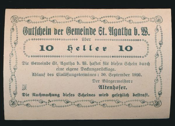 Нотгельды Австрии, 10 геллеров (1920 г.)