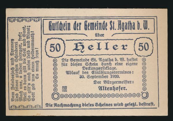 Нотгельды Австрии, 50 геллеров (1920 г.)