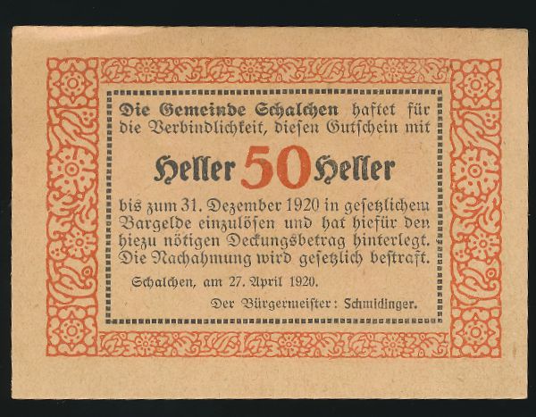 Нотгельды Австрии, 50 геллеров (1920 г.)