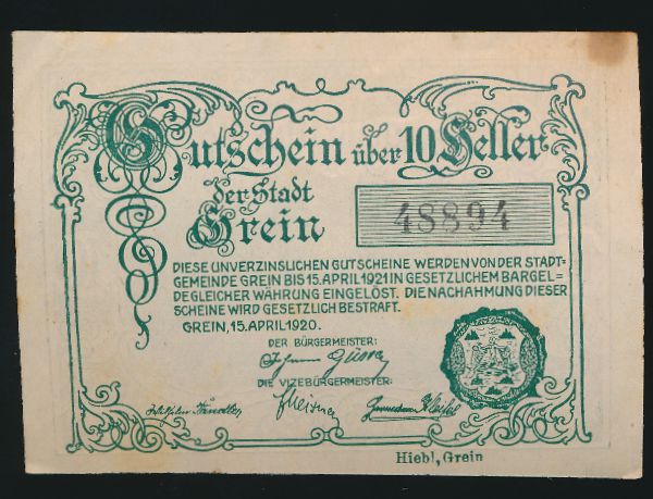 Нотгельды Австрии, 10 геллеров (1920 г.)