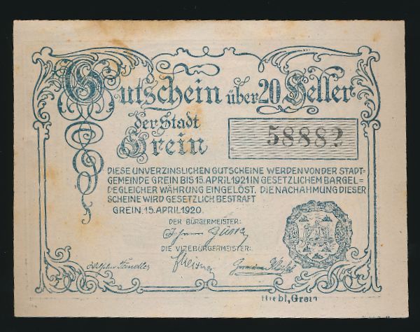 Нотгельды Австрии, 20 геллеров (1920 г.)