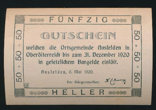 Нотгельды Австрии, 50 геллеров (1920 г.)