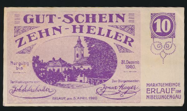 Нотгельды Австрии, 10 геллеров (1920 г.)