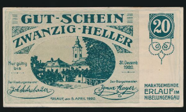 Нотгельды Австрии, 20 геллеров (1920 г.)