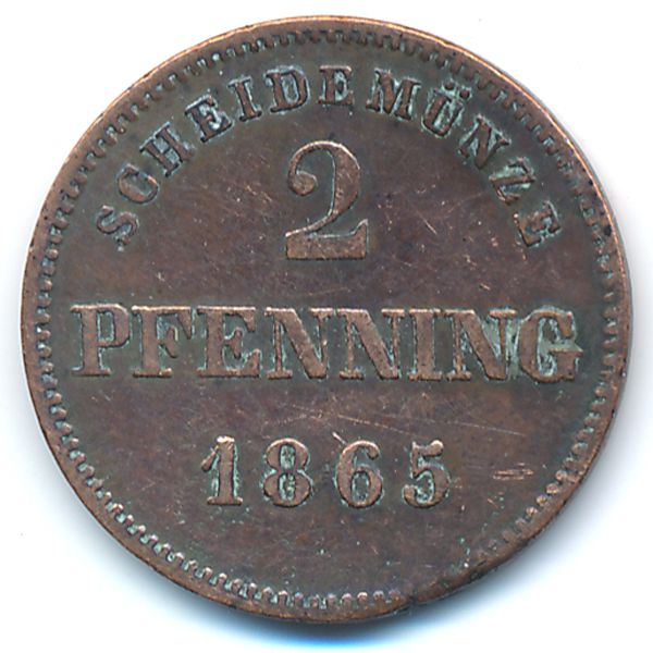 Бавария, 2 пфеннинга (1865 г.)