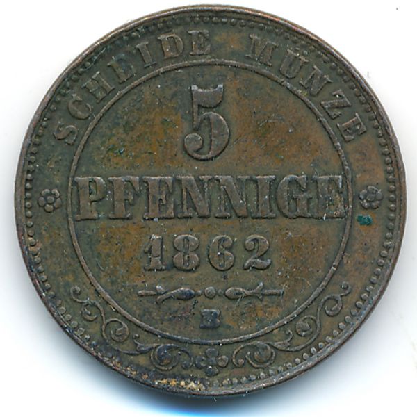 Саксония, 5 пфеннигов (1862 г.)