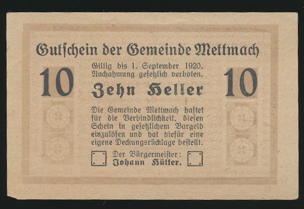 Нотгельды Австрии, 10 геллеров (1920 г.)