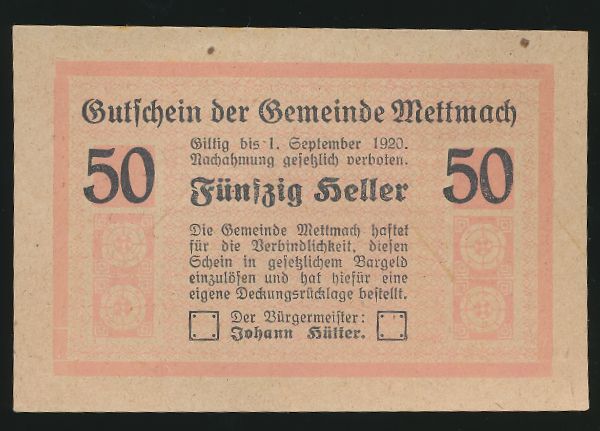 Нотгельды Германии, 50 геллеров (1920 г.)