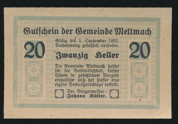 Нотгельды Германии, 20 геллеров (1920 г.)