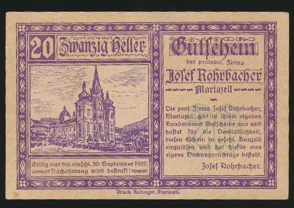 Нотгельды Австрии, 20 геллеров (1920 г.)