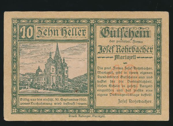 Нотгельды Австрии, 10 геллеров (1920 г.)