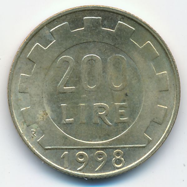 Италия, 200 лир (1998 г.)