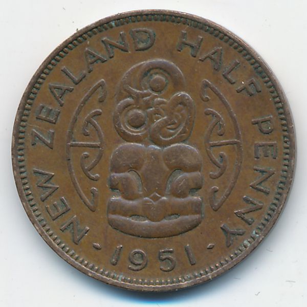 Новая Зеландия, 1/2 пенни (1951 г.)