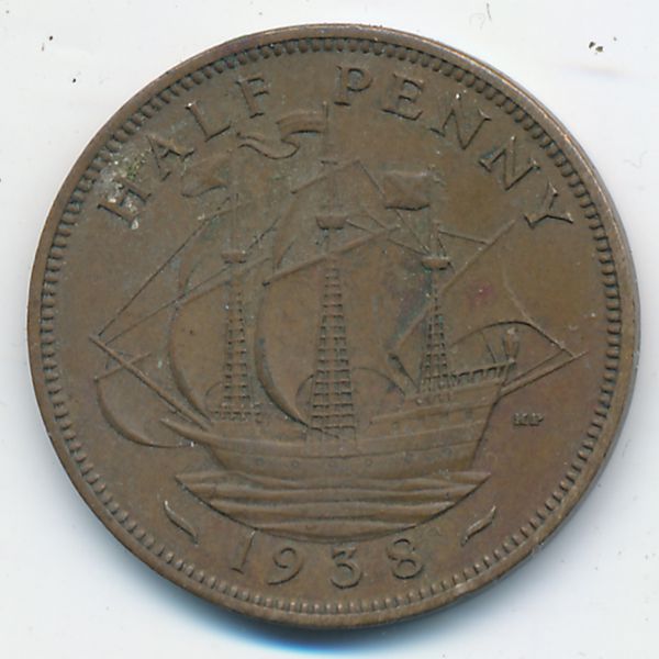 Великобритания, 1/2 пенни (1938 г.)
