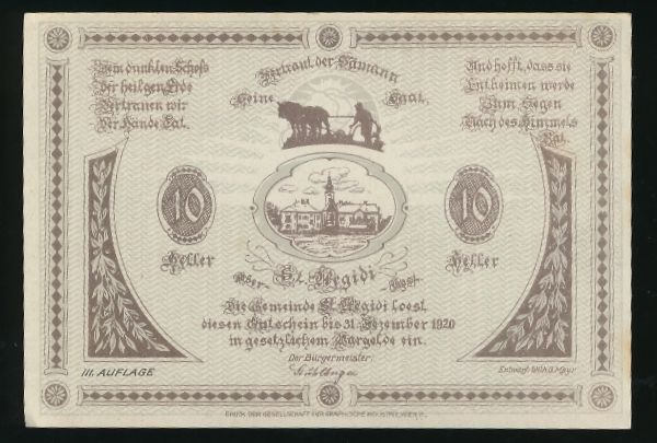 Нотгельды Австрии, 10 геллеров (1920 г.)