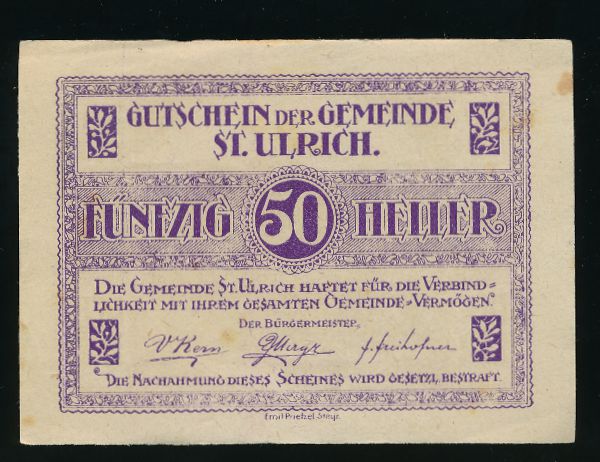 Нотгельды Австрии, 50 геллеров (1920 г.)