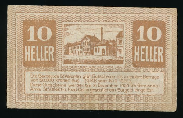 Нотгельды Австрии, 10 геллеров (1920 г.)