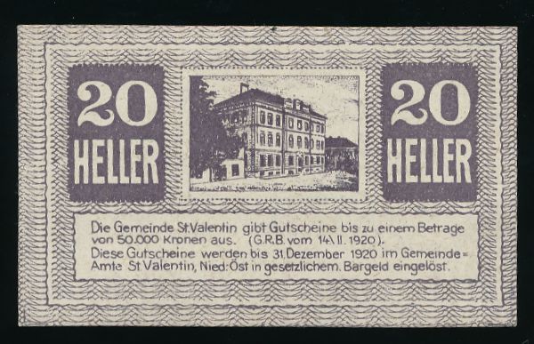 Нотгельды Австрии, 20 геллеров (1920 г.)