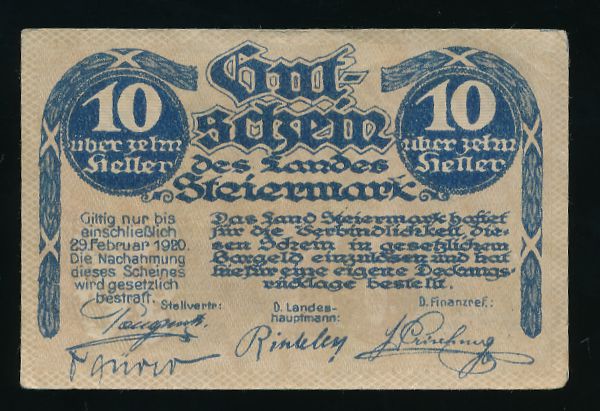 Нотгельды Австрии, 10 геллеров (1919 г.)