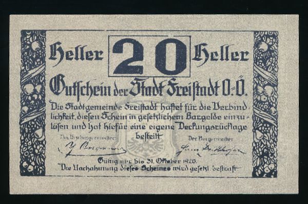 Нотгельды Австрии, 20 геллеров (1920 г.)