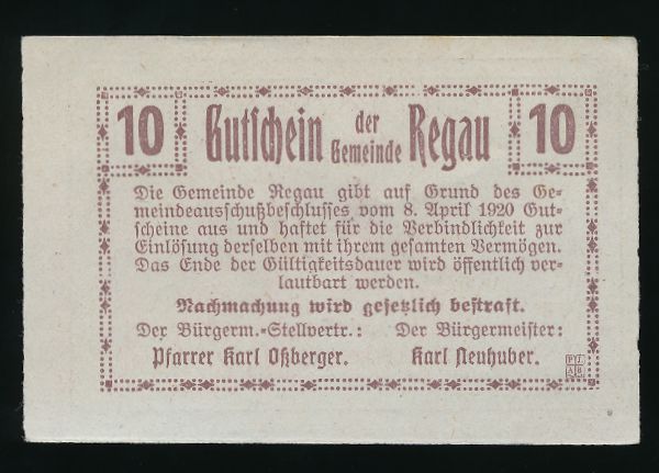 Нотгельды Австрии, 10 геллеров (1920 г.)