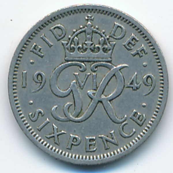 Великобритания, 6 пенсов (1949 г.)