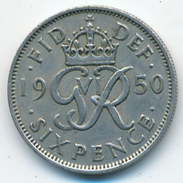Великобритания, 6 пенсов (1950 г.)