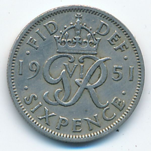 Великобритания, 6 пенсов (1951 г.)