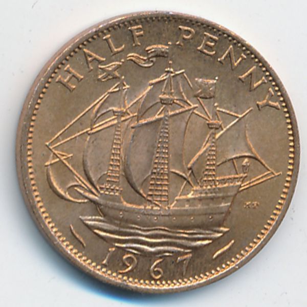 Великобритания, 1/2 пенни (1967 г.)