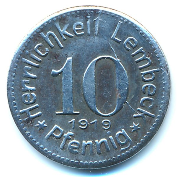 Лембек., 10 пфеннигов (1919 г.)