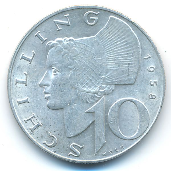 Австрия, 10 шиллингов (1958 г.)