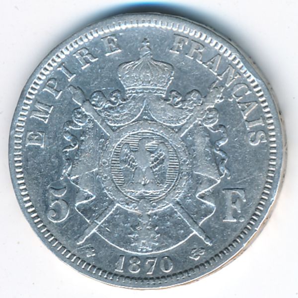Франция, 5 франков (1870 г.)