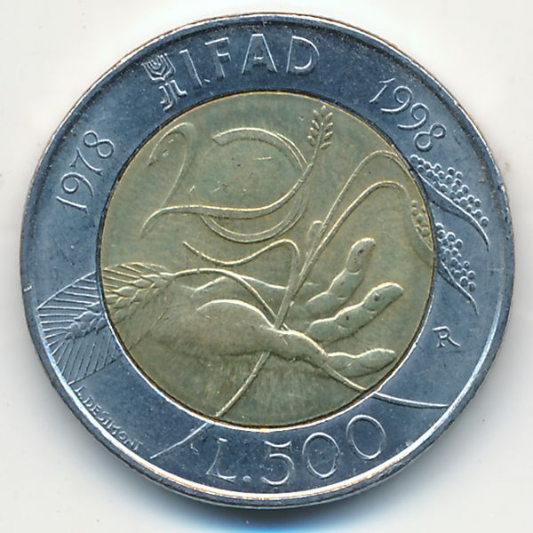 Италия, 500 лир (1998 г.)