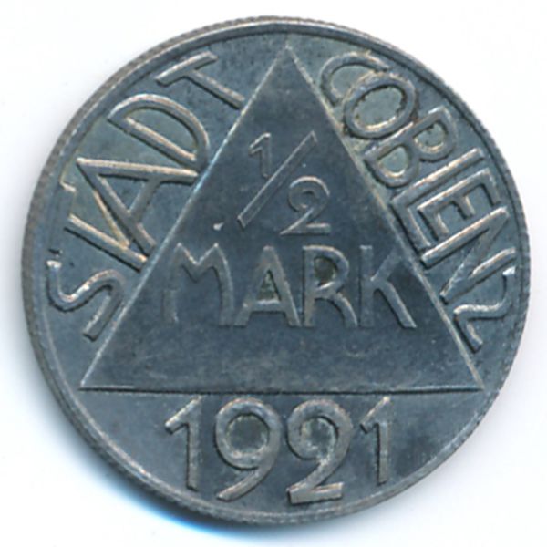 Кобленц., 1/2 марки (1921 г.)