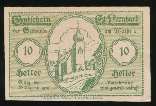 Нотгельды Австрии, 10 геллеров (1920 г.)