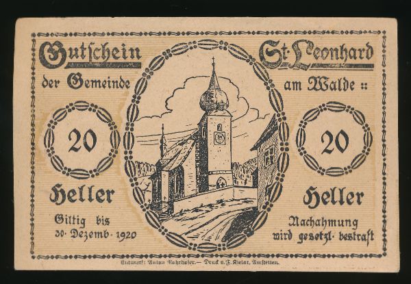 Нотгельды Австрии, 20 геллеров (1920 г.)