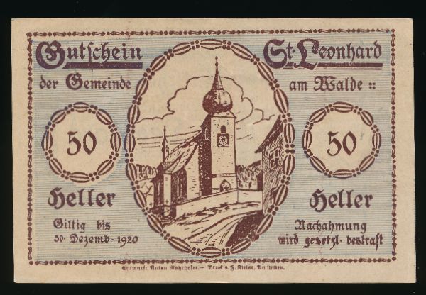 Нотгельды Австрии, 50 геллеров (1920 г.)