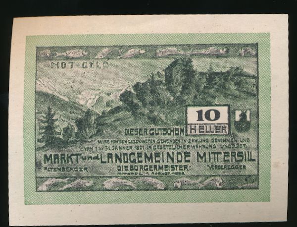 Нотгельды Австрии, 10 геллеров (1921 г.)