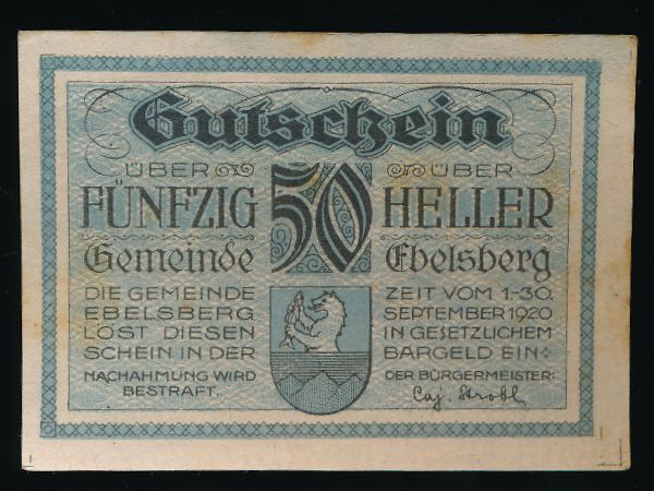 Нотгельды Австрии, 50 геллеров (1920 г.)