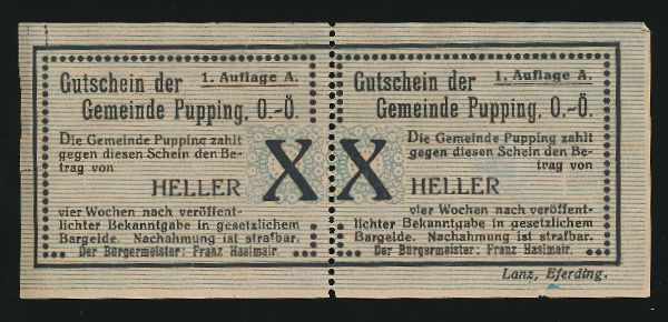 Нотгельды Австрии, 10+10 геллеров (1920 г.)