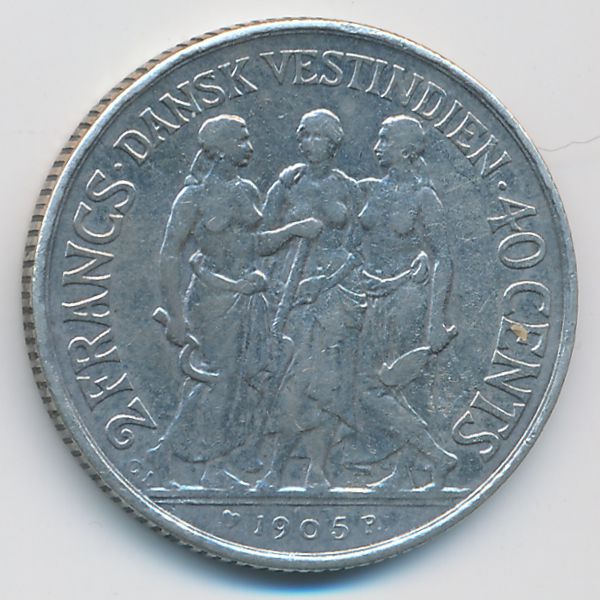 Датская Западная Индия, 2 франка/40 центов (1905 г.)