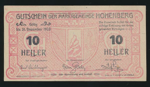 Нотгельды Австрии, 10 геллеров (1920 г.)