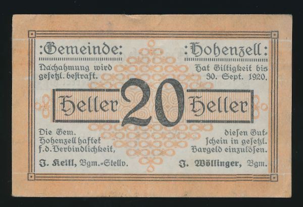 Нотгельды Австрии, 20 геллеров (1920 г.)