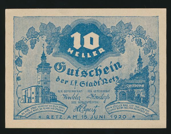 Нотгельды Австрии, 10 геллеров (1920 г.)