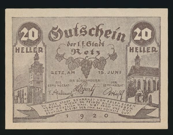 Нотгельды Австрии, 20 геллеров (1920 г.)