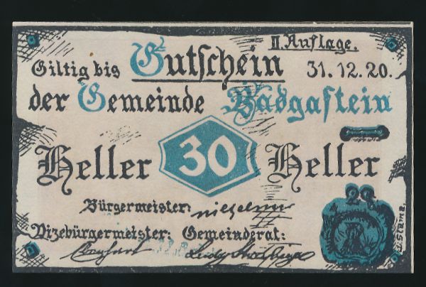 Нотгельды Австрии, 30 геллеров (1920 г.)