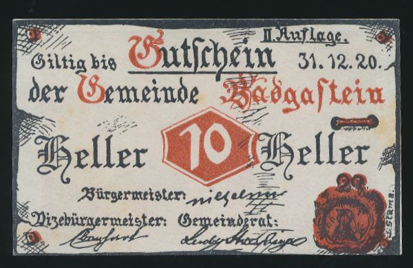 Нотгельды Австрии, 10 геллеров (1920 г.)