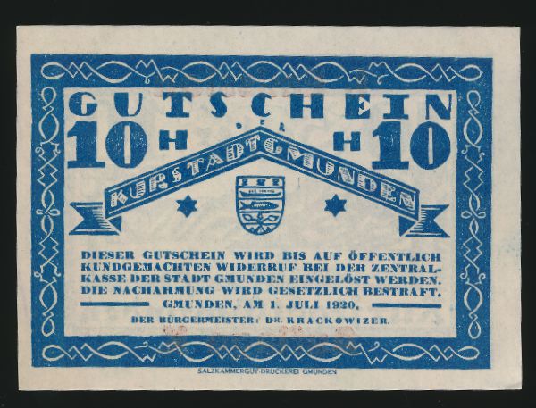 Нотгельды Австрии, 10 геллеров (1920 г.)