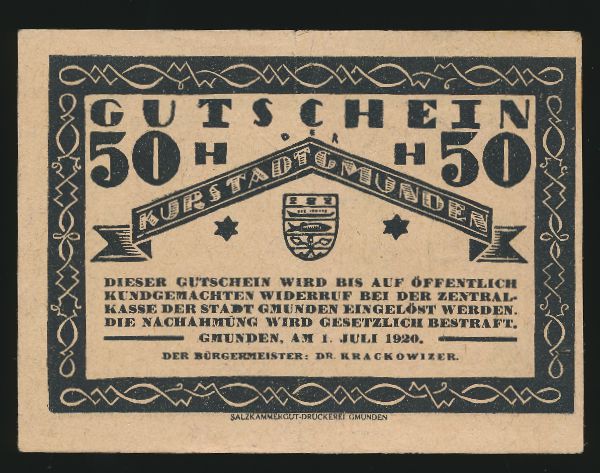 Нотгельды Австрии, 50 геллеров (1920 г.)