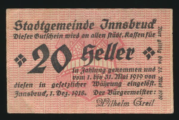 Нотгельды Австрии, 20 геллеров (1918 г.)